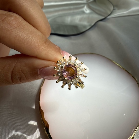 SPINNER CRYSTAL Pink Floral Ring WEDDING GIFT BEST GIFT  FASHION JEWELLERY - Picture 7 of 10